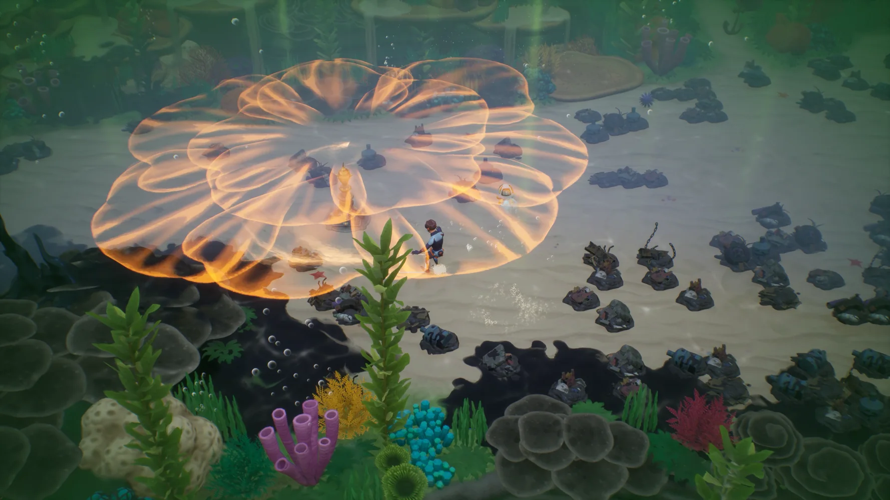 Coral Island underwater restoration gameplay